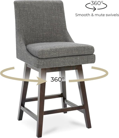 CHITA Counter Height Swivel Bar Stools with Back Set of 2, FSC Certified Upholstered Fabric Bar Stool, 26.8" H Seat Height, Fabric in Fog