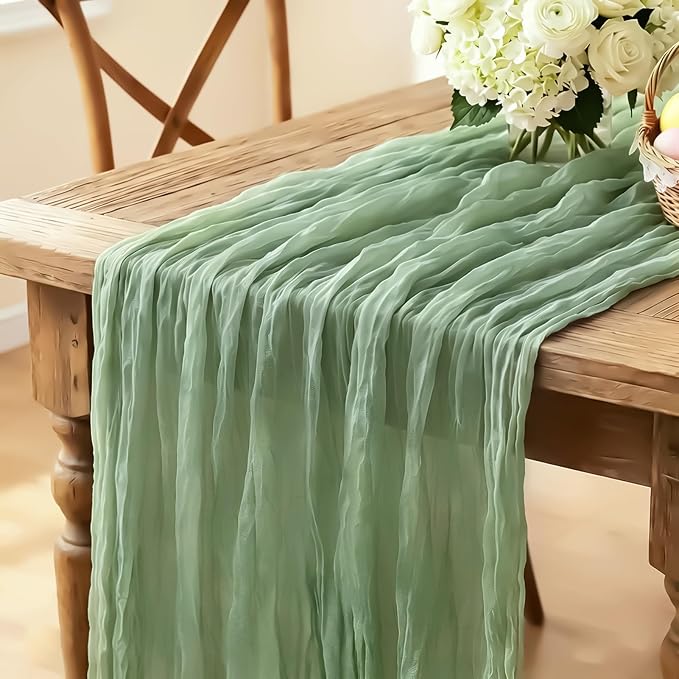 6Pcs Sage Green Cheesecloth Table Runner, 10FT Rustic Green Boho Gauze Table by Miucat