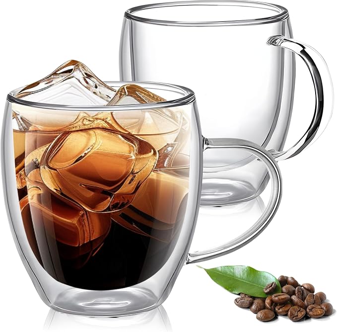 YMMIND Set of 2 Double Walled Glass Coffee Mugs 6 Ounces Insulated Layer Coffee by YMMIND