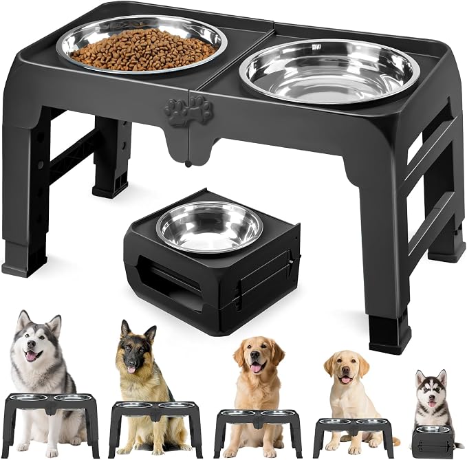 Elevated Dog Bowls for Large Dogs 5 Adjustable Heights 7.5"-15.4", 2 X-Large by COMESOON