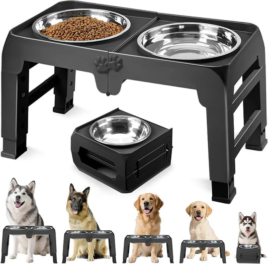 Elevated Dog Bowls for Large Dogs 5 Adjustable Heights 7.5"-15.4", 2 X-Large by COMESOON