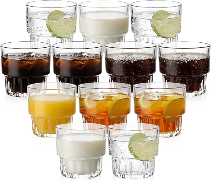 12 Pack 4.7 oz Drinking Glasses Stackable Iced Latte Coffee Cup, Beer Cocktail by Yiyiring