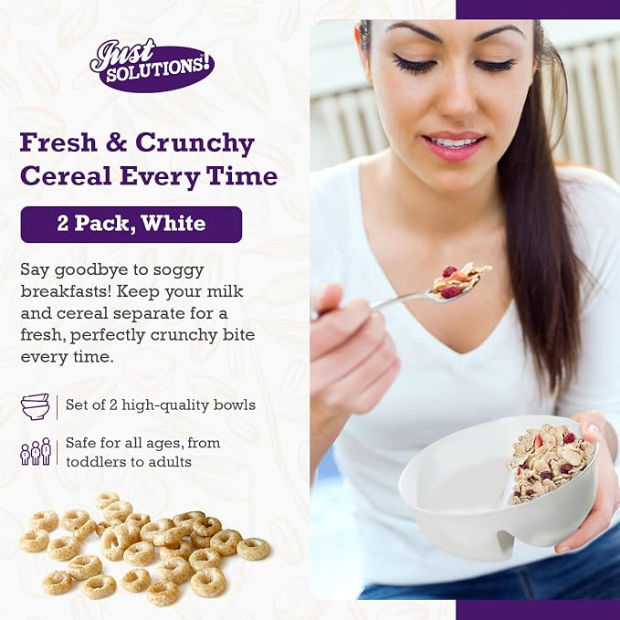 2 Pack - Just Crunch Anti-Soggy Cereal Bowl - Keeps Cereal Fresh & Crunchy | - Image 2
