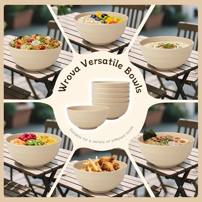6-piece Unbreakable Cereal Bowls Set, 60oz Wheat Straw Bowls Alternative - Image 5