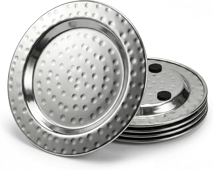 4" Stainless Steel Hammered Drink Coasters Set of 4 by LeatherLatch