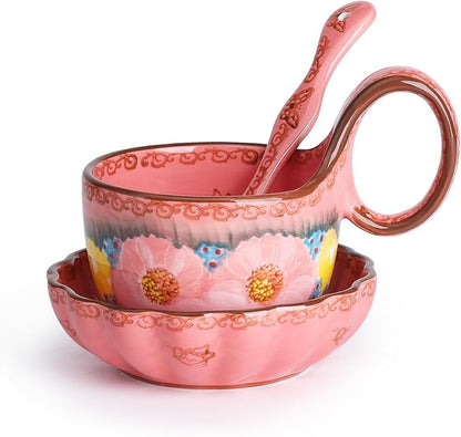 silesia Handmade Loop Handle Soup Bowl, Plate and Spoon Set by silesia