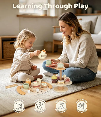 Tea Sets for 3-5 Girl Birthday Gift 3 Year Old Cupcake Toy | Wooden Play Food - Image 5