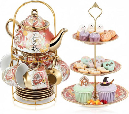 21 Pcs Porcelain Tea Set for Women Tea Party by Maxcheck