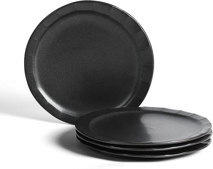 Stone Lain Oasis Stoneware Plate Dish Set, 4-Piece Dinner Plates - Ceramic Serving Dishes for 4 People - Microwave & Dishwasher Safe, Black