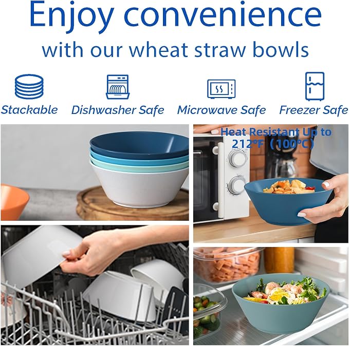 50 Oz Large Cereal Bowls, Unbreakable Wheat Straw Fiber Salad Bowl Sturdy and - Image 2
