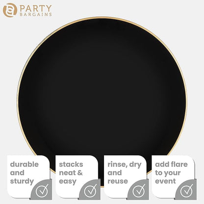 PARTY BARGAINS 13-Inch Charger Plates - 96 Pack, Organic Collection Black Gold Rim, Heavy-Duty Disposable Chargers for Elegant Dining - Ideal for Weddings and Formal Events