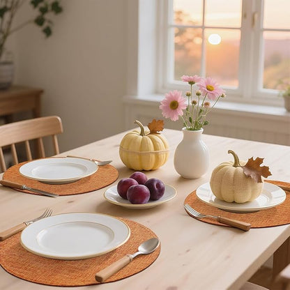 homing 15 Inch Round Cloth Placemats Set of 4, Cotton Linen Blend Washable Table Mats, Farmhouse Dining Place Mats for Indoors & Outdoors, Easy to Clean, Orange