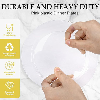 FLOWERCAT 200PCS Clear Plastic Plates Disposable Plates for Party - Heavy Duty Plastic Plates - 100 10" Dinner Plates and 100 7" Salad Plates for Weddings, New Year,Christmas Parties and Events