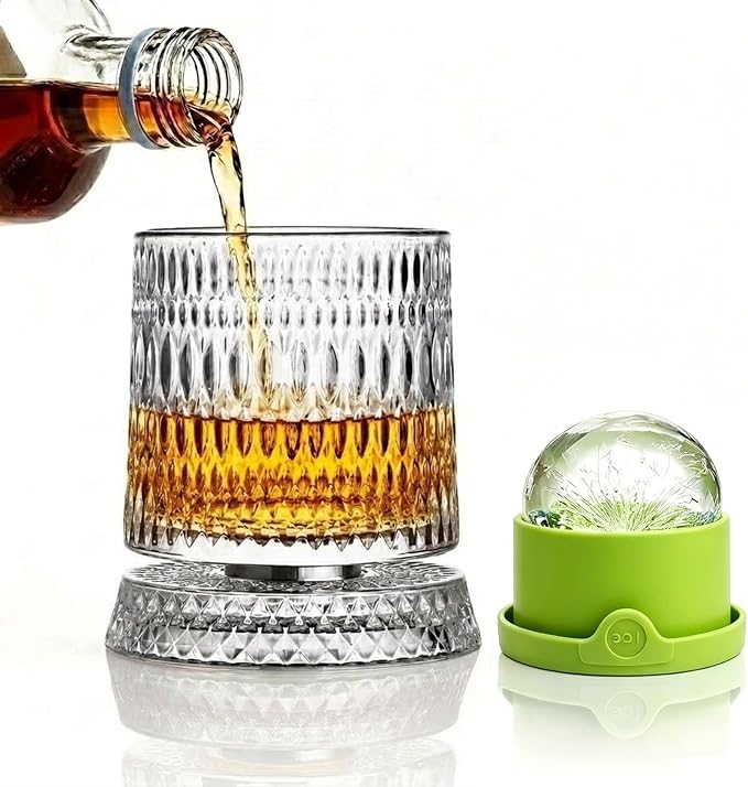 360° Rotating Whiskey Glasses Set of 2, Vintage Crystal Tumblers by Pewfugu