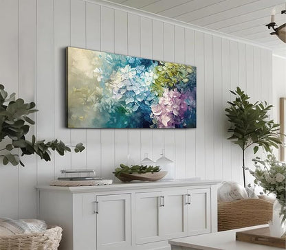 ADJUVANT Wall Art Impressionist Colorful Hydrangea 48" L x 24" W, Vibrant Hydrangea Blooms Canvas Painting Lush Petals Artwork Prints Floral Wall Decor for Living Room Bedroom Dining Room Home Office