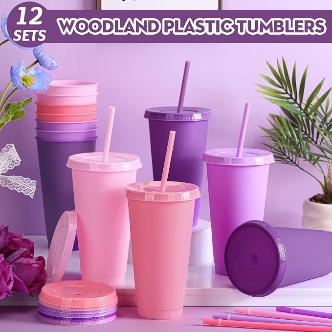 Skylety 12 Pcs Lavender Pink Plastic Cups - Image 4