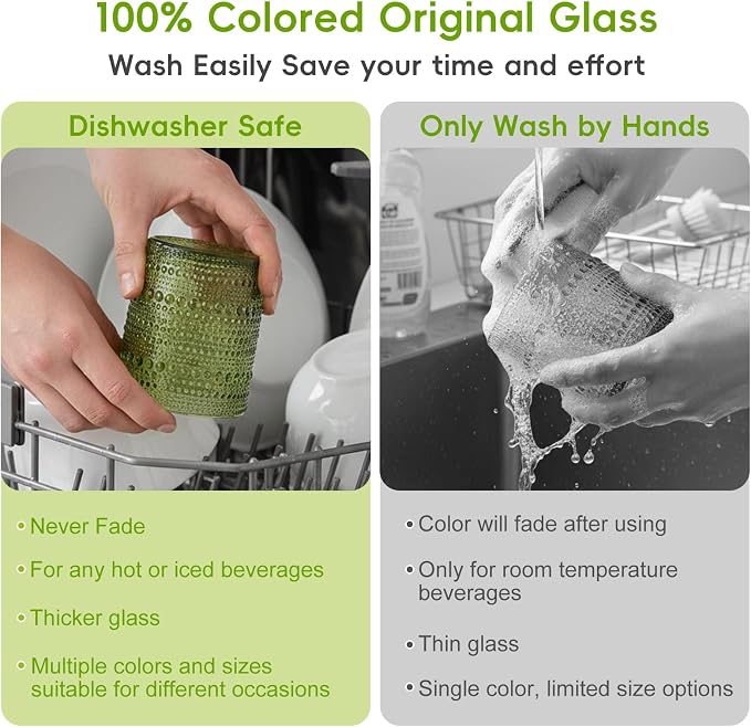 Moretoes 12 Pack 10 Oz Green Vintage Hobnail Drinking Glasses Set | Cocktail - Image 6