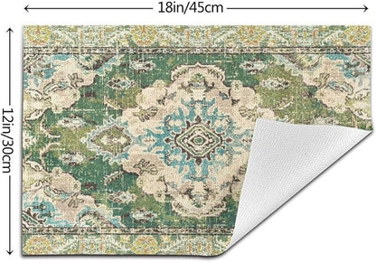 Sage Green Placemats 12x18 Inches Set of 4, Boho Vintage Ethnic Carpet Decorative Rectangle Table Mats for Party, Home Kitchen,Dining Table Decoration
