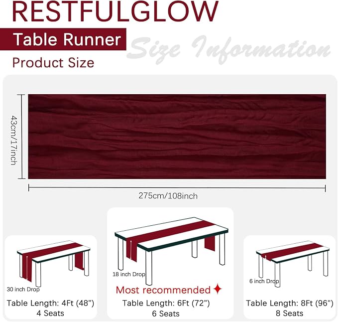 10 Pack Burgundy Cheesecloth Table Runner 17 x 108 Inch | Boho Gauze Fabric - Image 4