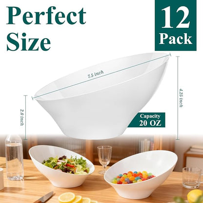 Bestluck 20 Oz White Plastic Party Bowls, 12 Pack | Disposable Snack Bowls - Image 3