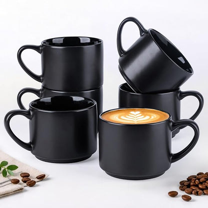 GBhome 14 OZ Coffee Mugs Set of 6, Stackable Matte Black Coffee Cups Set | by GBhome