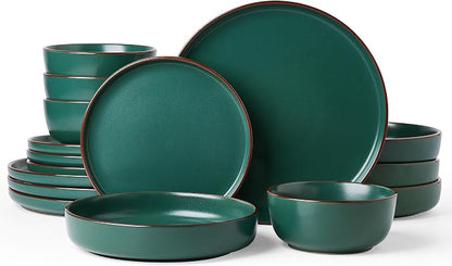 Famiware Mercury 16-Piece Stoneware Plates and Bowls, Dark Green | Dinnerware by Famiware
