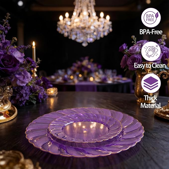 YOUBET 125PCS Clear Purple Plastic Plates - Image 2