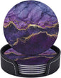 6 Pcs Purple Marble Abstract Gold Leather Coasters by CAPVKING