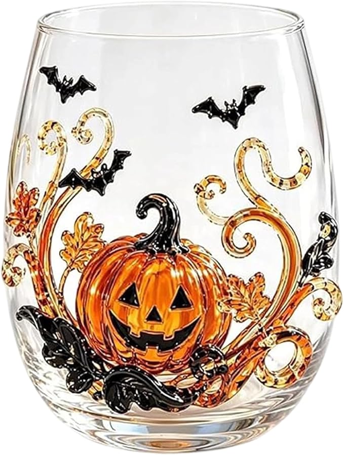 Handmade Halloween 3D Embossed Glass Tumbler Pumpkin Ghost Black | Handmade - Image 5
