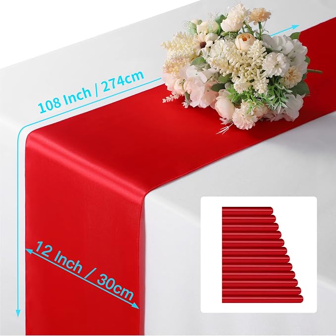 Manyshofu Red Satin Table Runner 12x108 - Image 4