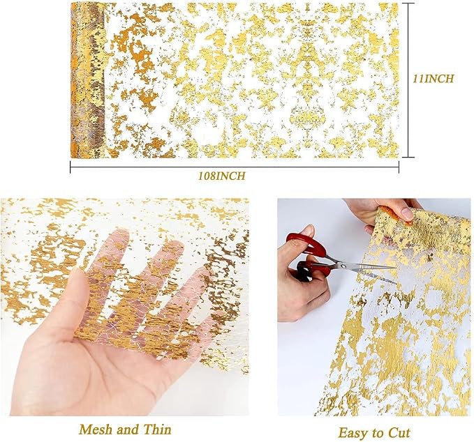 Gold Table Runner 2 Pieces, Sequin Glitter Foil Metallic Mesh Gold Table - Image 3