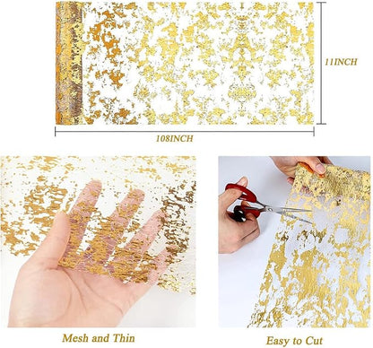 Gold Table Runner 2 Pieces, Sequin Glitter Foil Metallic Mesh Gold Table - Image 3