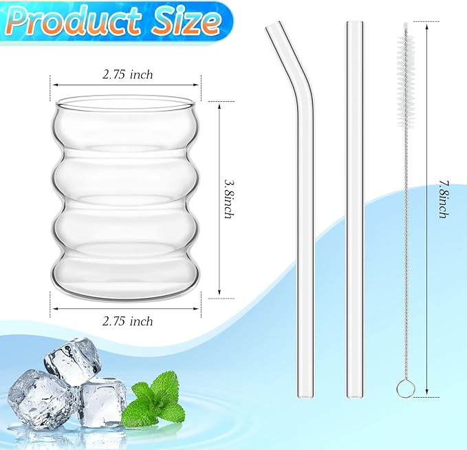 Tessco for you 4 Pcs Creative Glass Cups Vintage Drinking Glasses Ribbed - Image 2