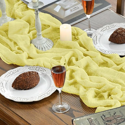 Artoid Mode Boho Light Yellow Gauze Wedding 6Pcs Table Runner, 120 Inch - Image 6
