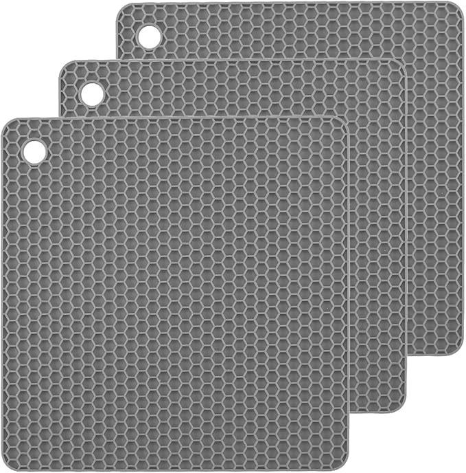 Silicone Non-Slip, Heat Resistant & Water-Trapping Trivet Mats by TENOC