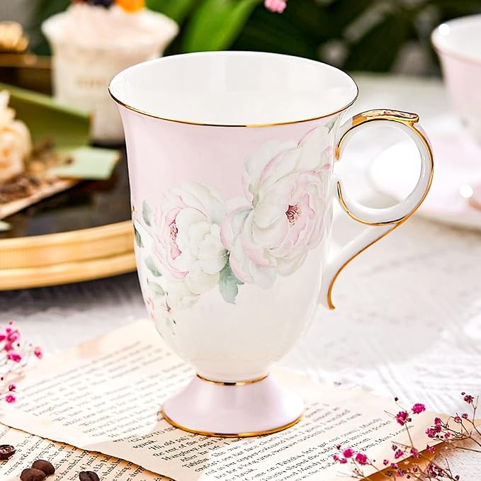 KAMMAK Bone China Coffee Mugs, 17oz Floral Tea Cups - Image 3