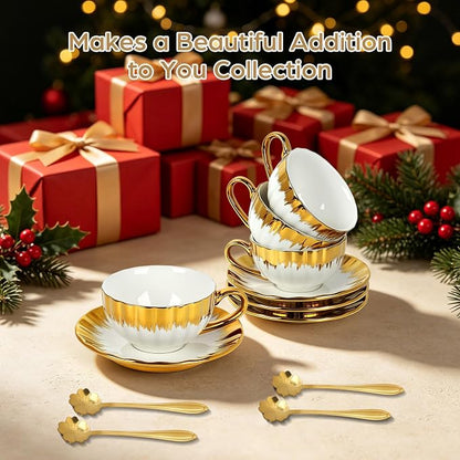 Cappuccino Cups with Saucers and Sakura Spoons, 8 oz Ceramic Espresso Cup Set - Image 8