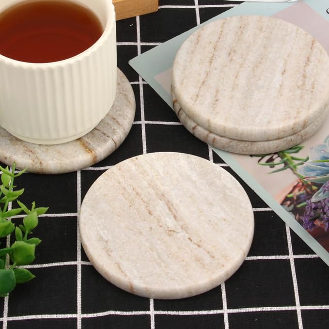 Natural Marble Coasters Set of 4, 4 inch Round, Viva Jade | Stone Coasters - Image 9