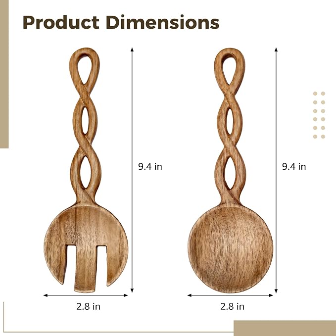 2PCS Wood Salad Tongs, 9.4inch Acacia Wood Salad Tongs - Image 4