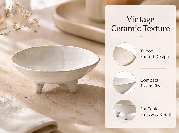 6" Small Decorative Bowl, Candy and Home Decor, Ceramic Bowl （Retro White） - Image 3