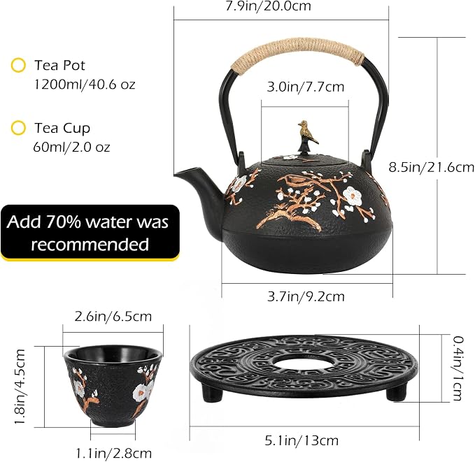 Dyna-Living Cast Iron Teapot 40.6oz Japanese Tea Kettle Set - Image 5