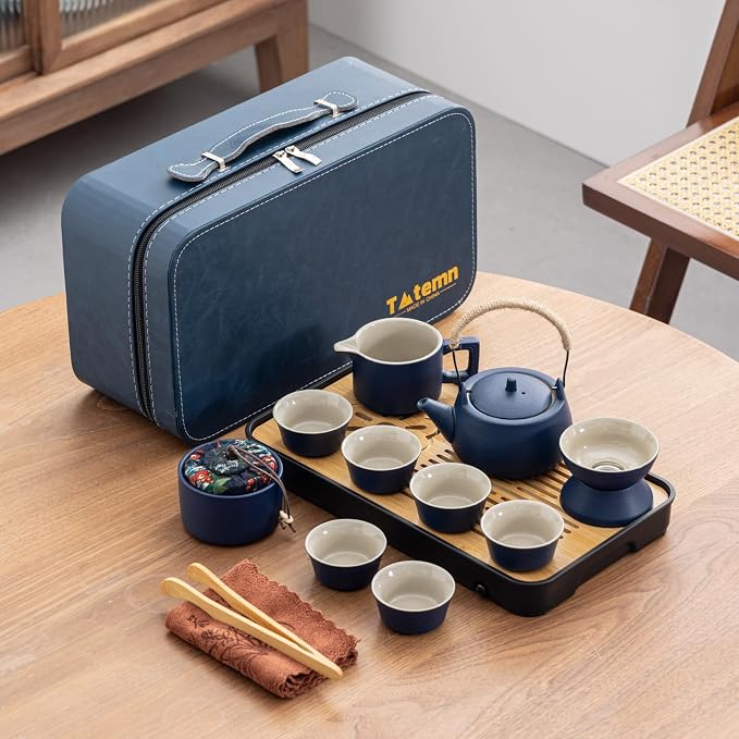 14-Piece Portable Ceramic Travel Tea Set by Unknown