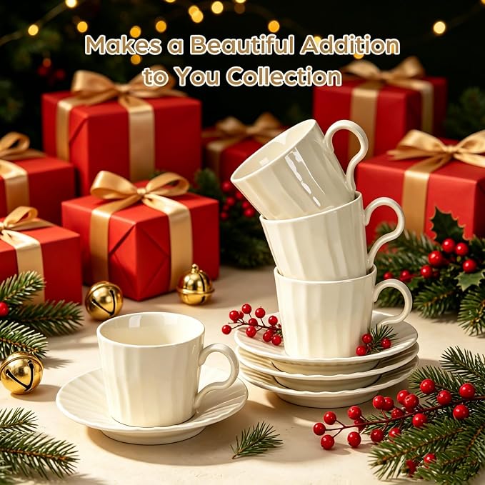 Ceramic Coffee Cup Set, 8 oz Cappuccino Cups - Image 7