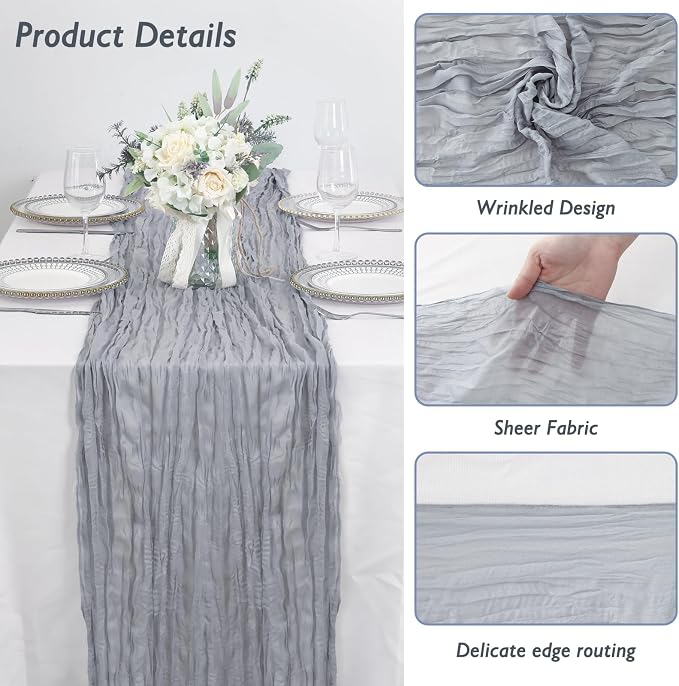 8 Pack Grey Cheesecloth Table Runner 120 Inch Boho Wedding Decor | Cheesecloth - Image 3