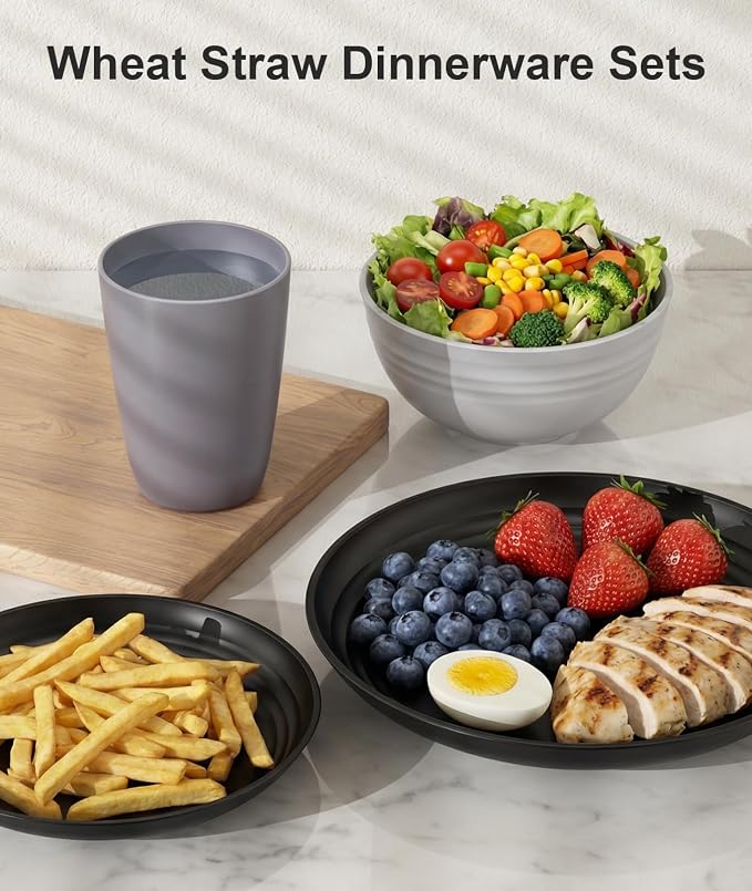 Quatish 32 Pcs Unbreakable Plates and Bowls, Plastic Dinnerware Sets - Image 3