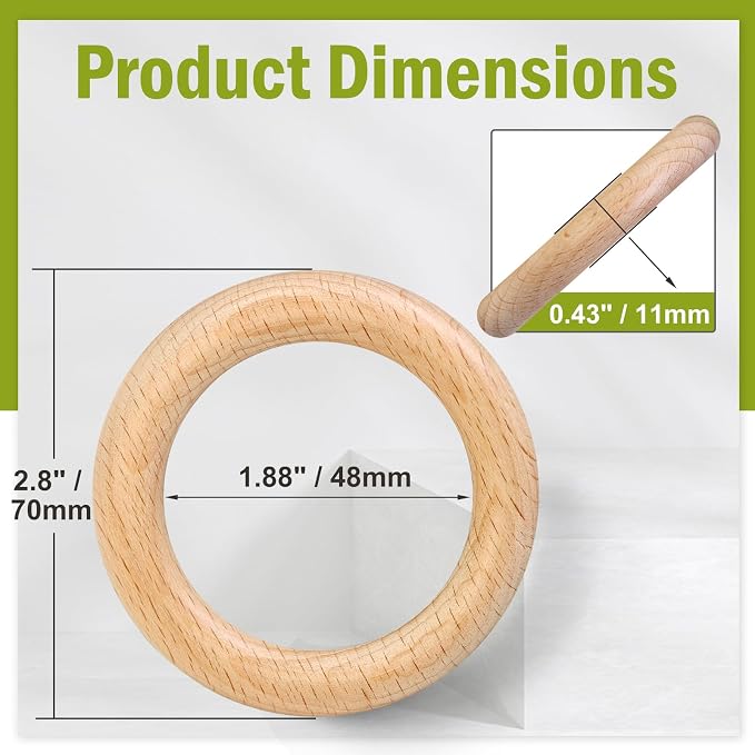 FoDau770 10pcs Natural Beech Wooden Rings, Unfinished Solid Wood Rings Heavy - Image 2