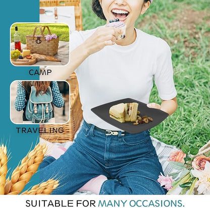 Teivio 16-piece Plastic Wheat Straw Square Dinnerware Set - Image 7