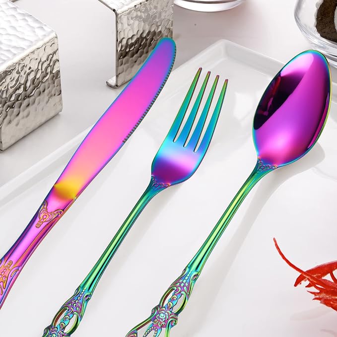 Retro Silverware Rainbow Set for 4 Stainless Steel Flatware 20 Pieces include - Image 9