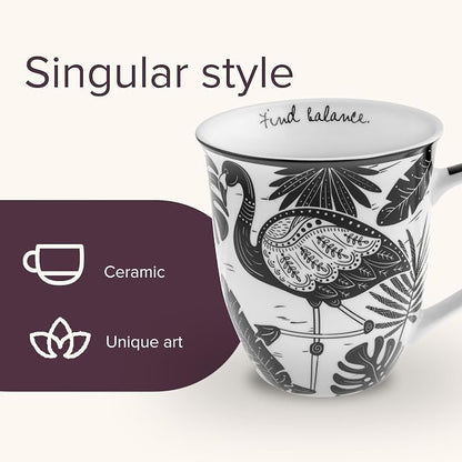 Karma Gifts 14 oz Black and White Boho Mug Flamingo - Image 4