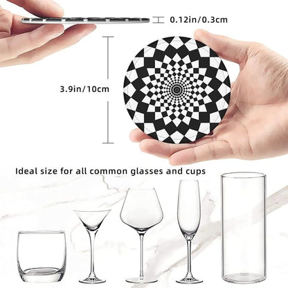 Drink Coasters with Holder Stand Set of 6, Mandala Chessboard Pu Leather - Image 3